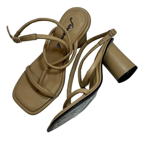 NEW Free People Perth Slingback Leather Sandal Heel Beige Leather - Picture 3 of 6